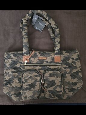 Joan & David Bag Quilted Camo Nylon Duffle Bag Travel/Overnight w Pouch **NWT**
